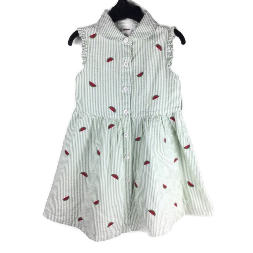Gymboree Watermelon Seersucker Green Striped Ruffled Summer Dress Size 4